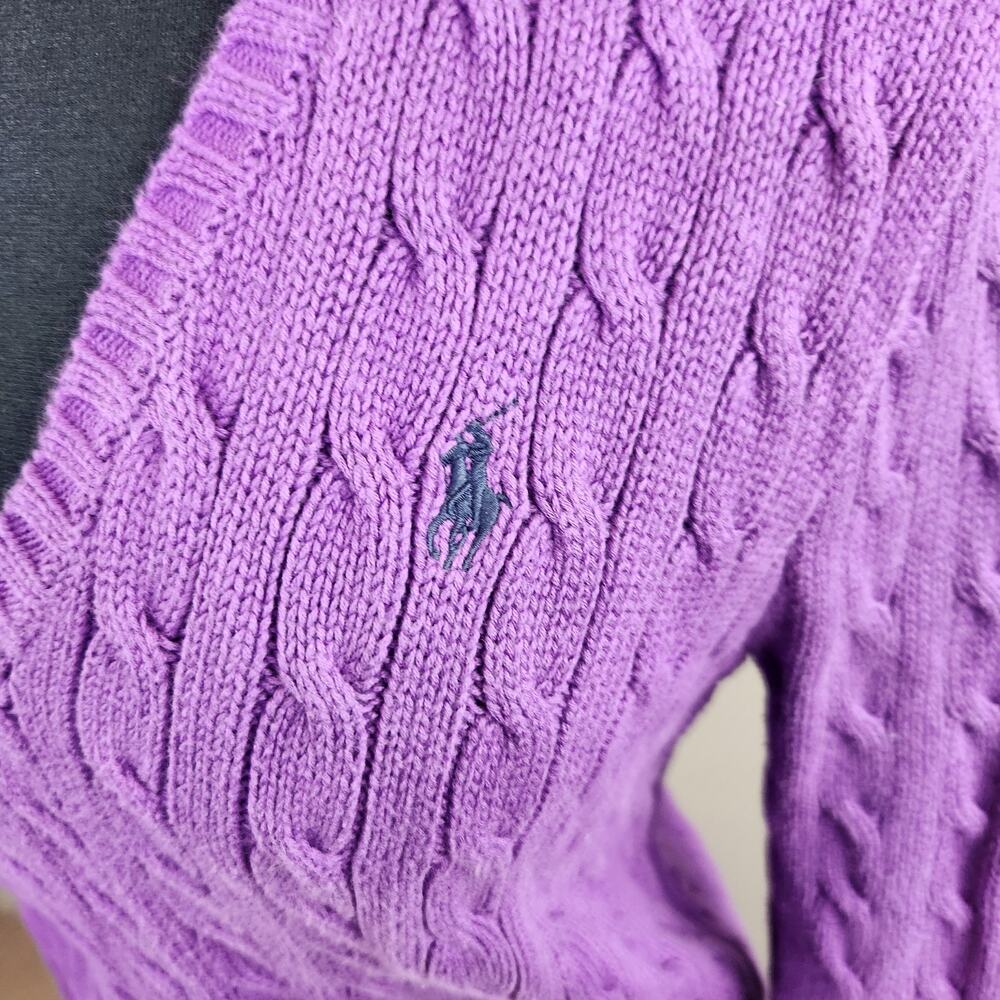 Ralph Lauren Sport 100% Cotton Sweater Purple Cable Knit V Neck XL - Picture 2 of 4
